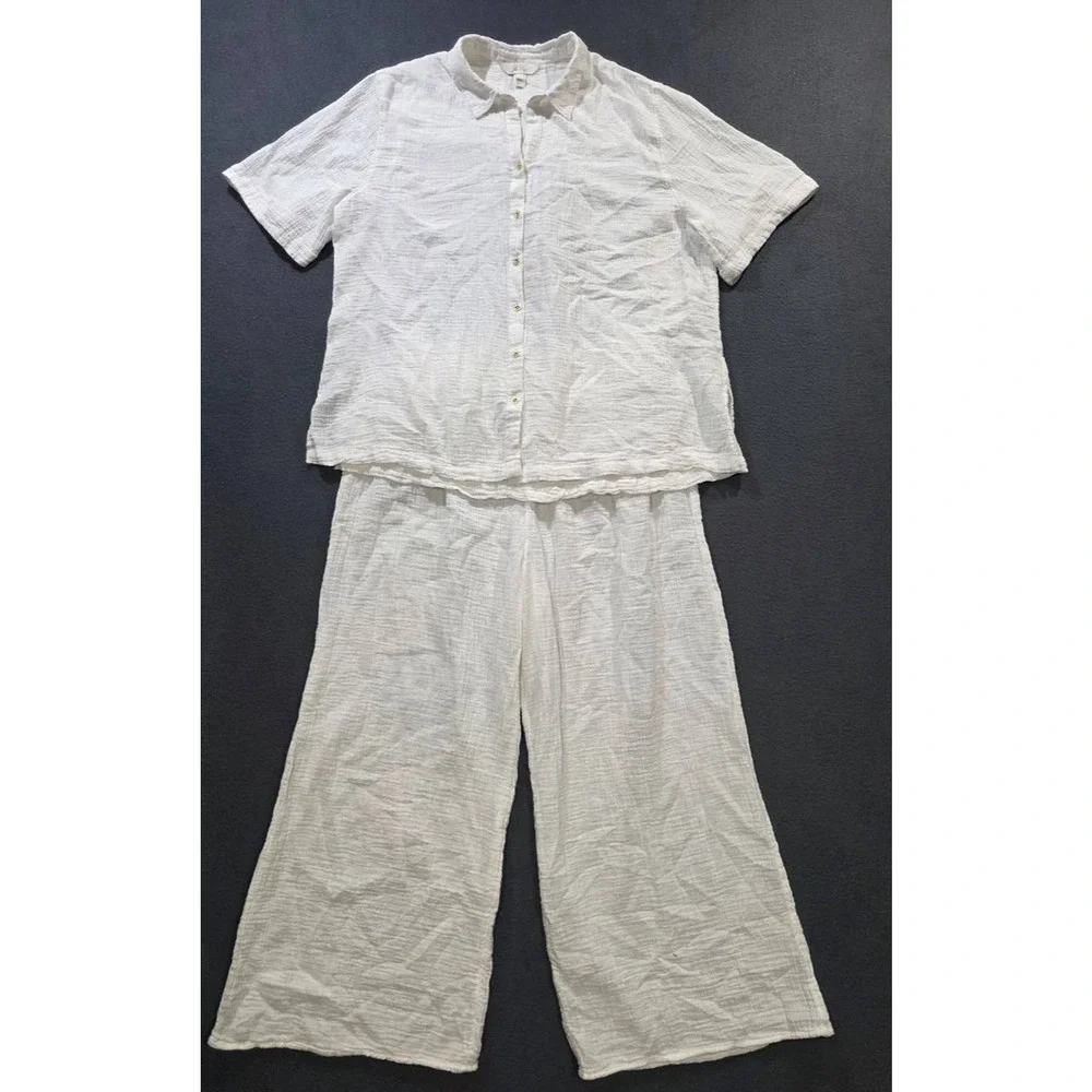 Lilly Pulitzer gauze cotton Y2K wide leg Pajamas Set White Size X-Large A010125
